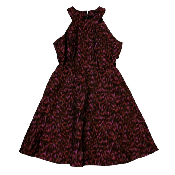 2P Halter Neck Pink Red Fit Flare Brocade Dress - Picture 1 of 7